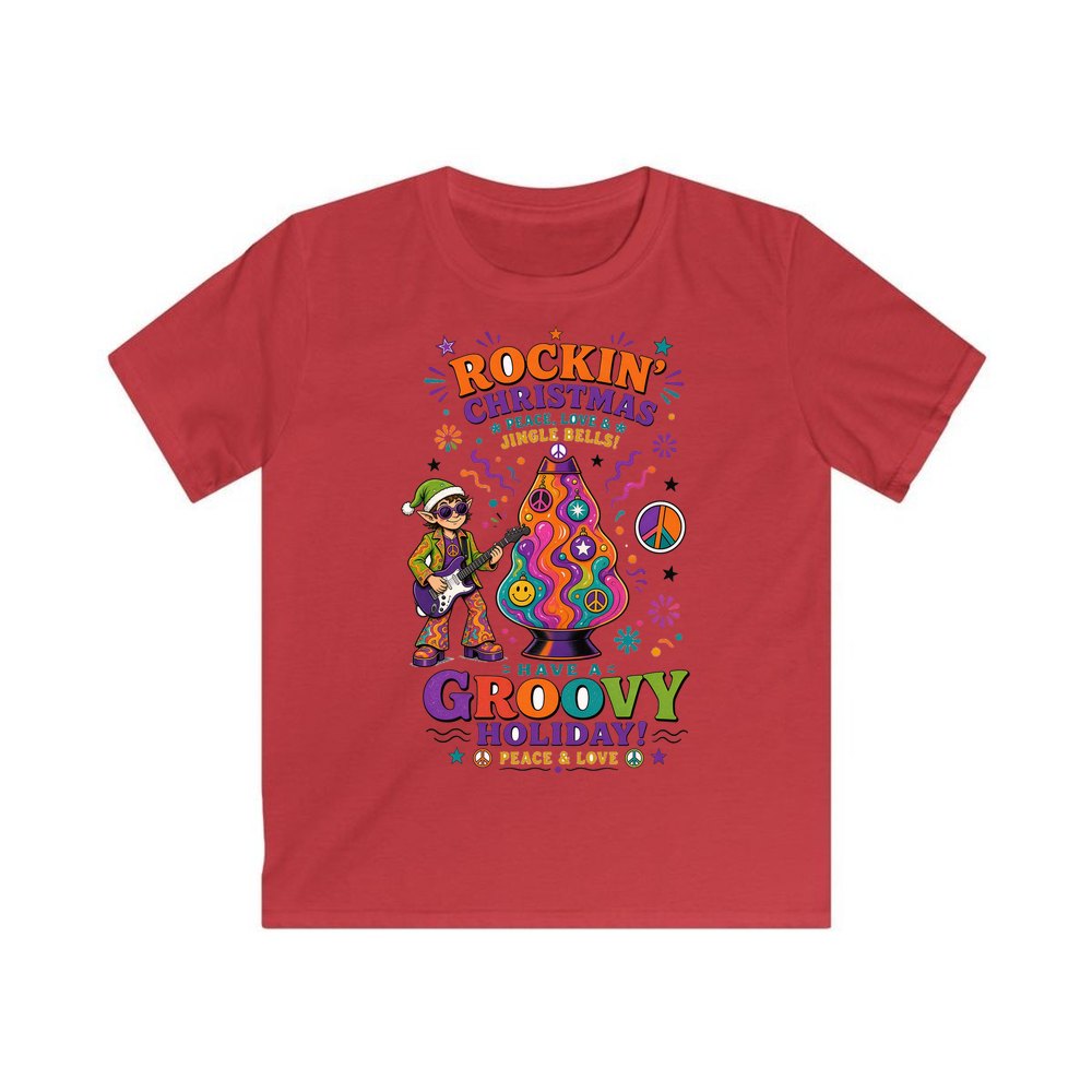 Groovy Rocking Christmas Elf personalised kids Christmas tee in red