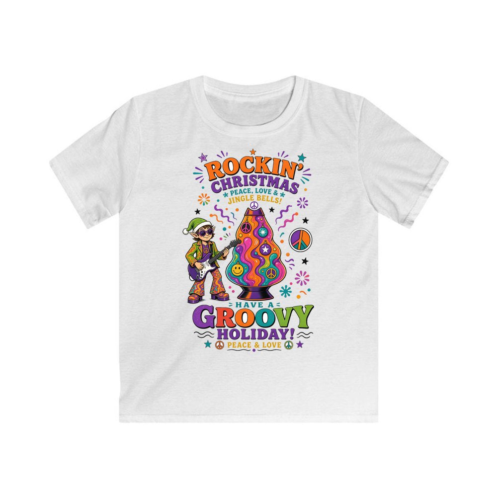 Groovy Rocking Christmas Elf personalised kids Christmas tee in white