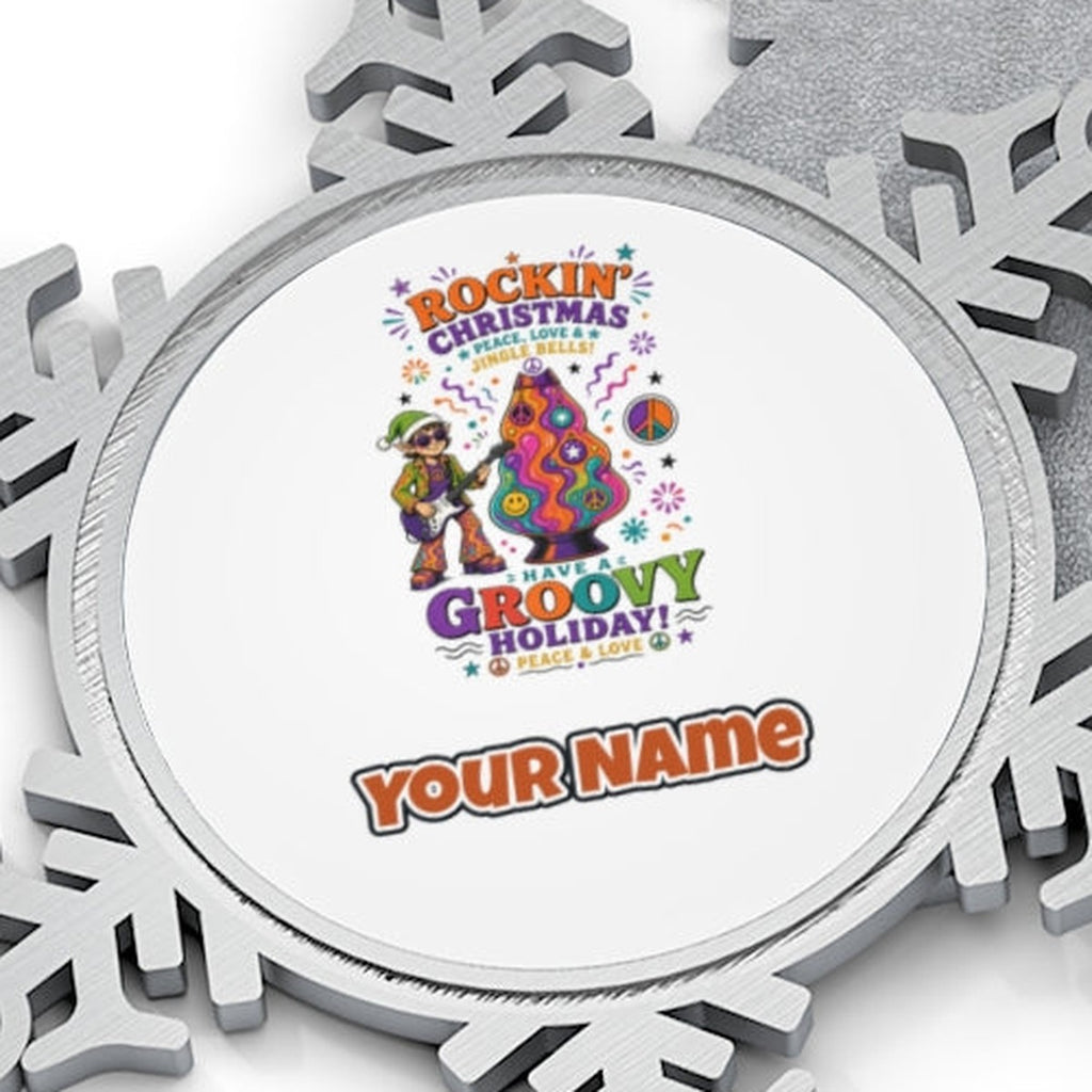 Groovy Rocking Christmas Elf Personalised Pewter Christmas Ornament
