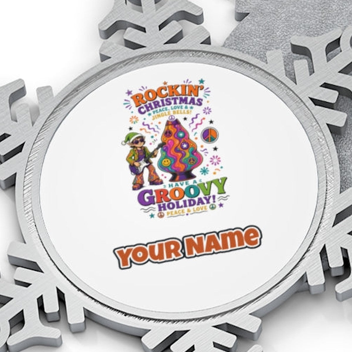 Groovy Rocking Christmas Elf Personalised Pewter Christmas Ornament