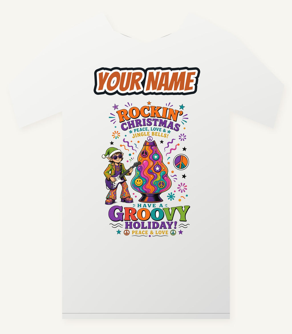 Groovy Rocking Christmas Elf Personalised Christmas T-Shirt and Hoodie