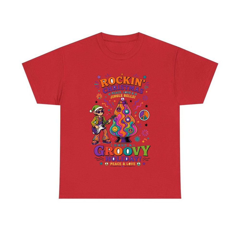 Groovy Rocking Christmas Elf personalised Christmas T-shirt in red