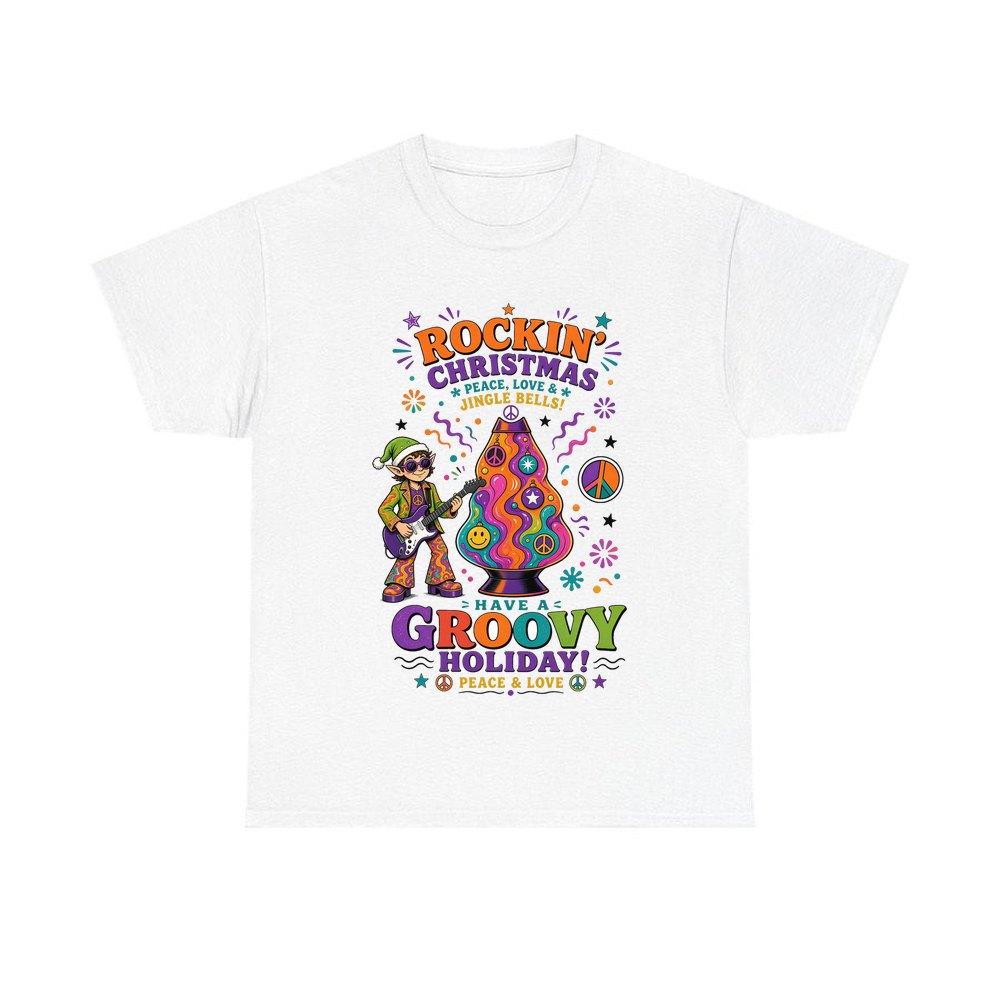 Groovy Rocking Christmas Elf personalised Christmas T-shirt in white
