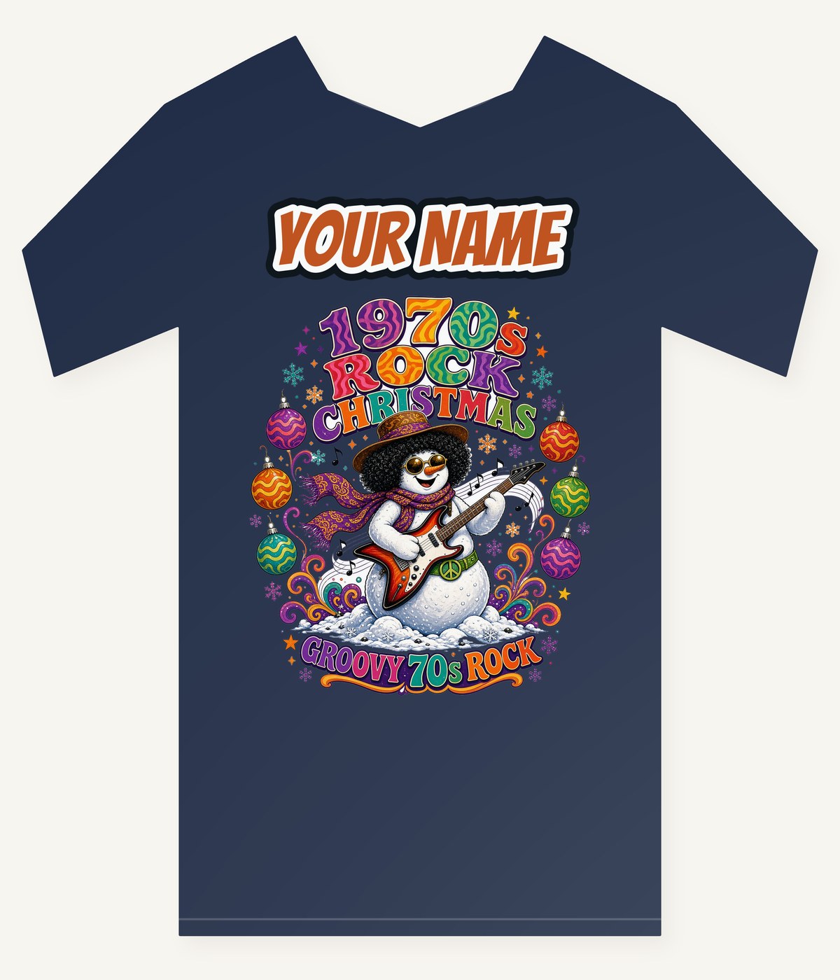 Groovy Seventies Guitar Snowman Personalised Kids Tee and Baby Bodysuit