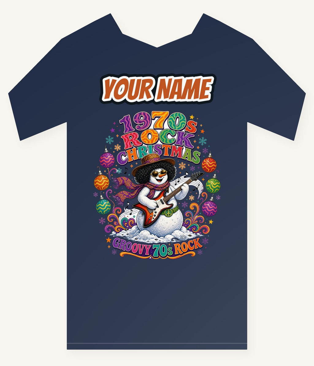 Groovy Seventies Guitar Snowman Personalised Kids and Baby Christmas Tee
