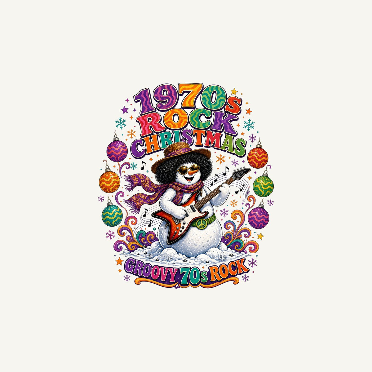 Groovy Seventies Guitar Snowman Personalised Christmas Mug