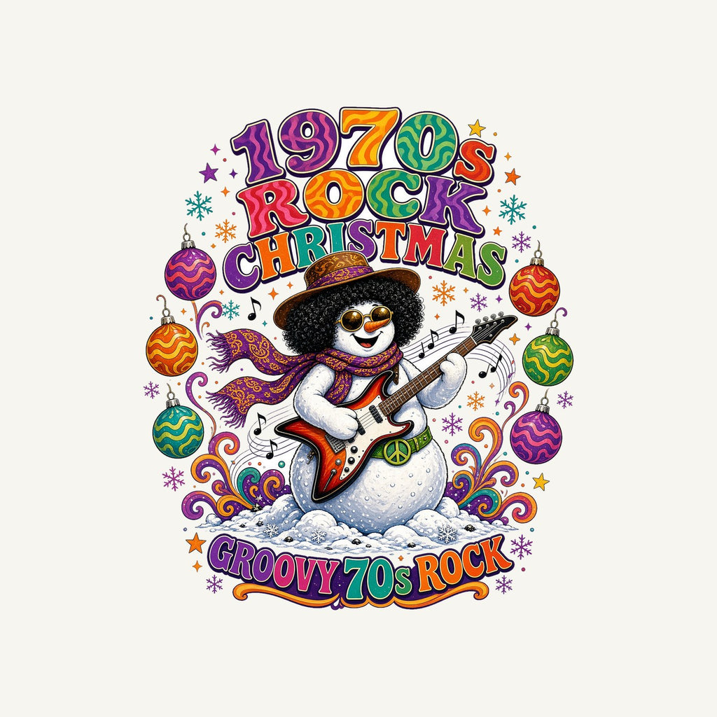 Groovy Seventies Guitar Snowman Personalised Christmas T-Shirt and Hoodie