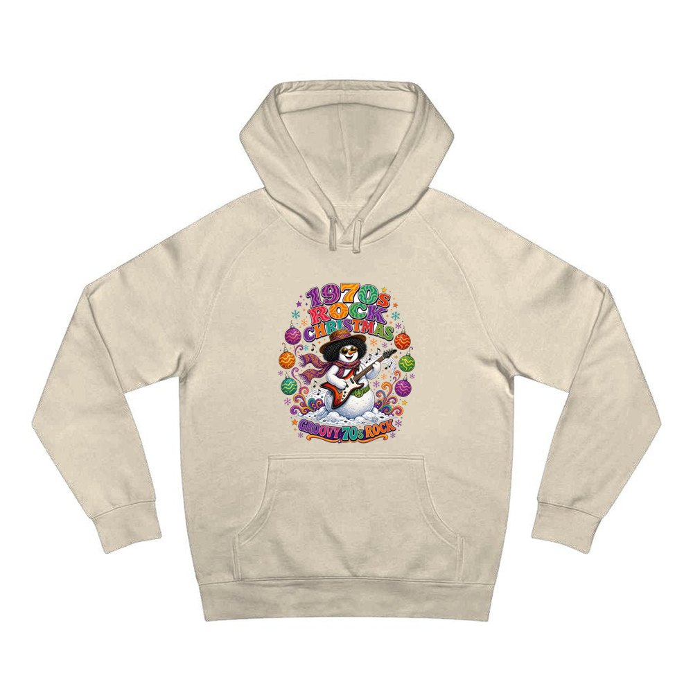 Groovy Seventies Guitar Snowman personalised Christmas hoodie in sand