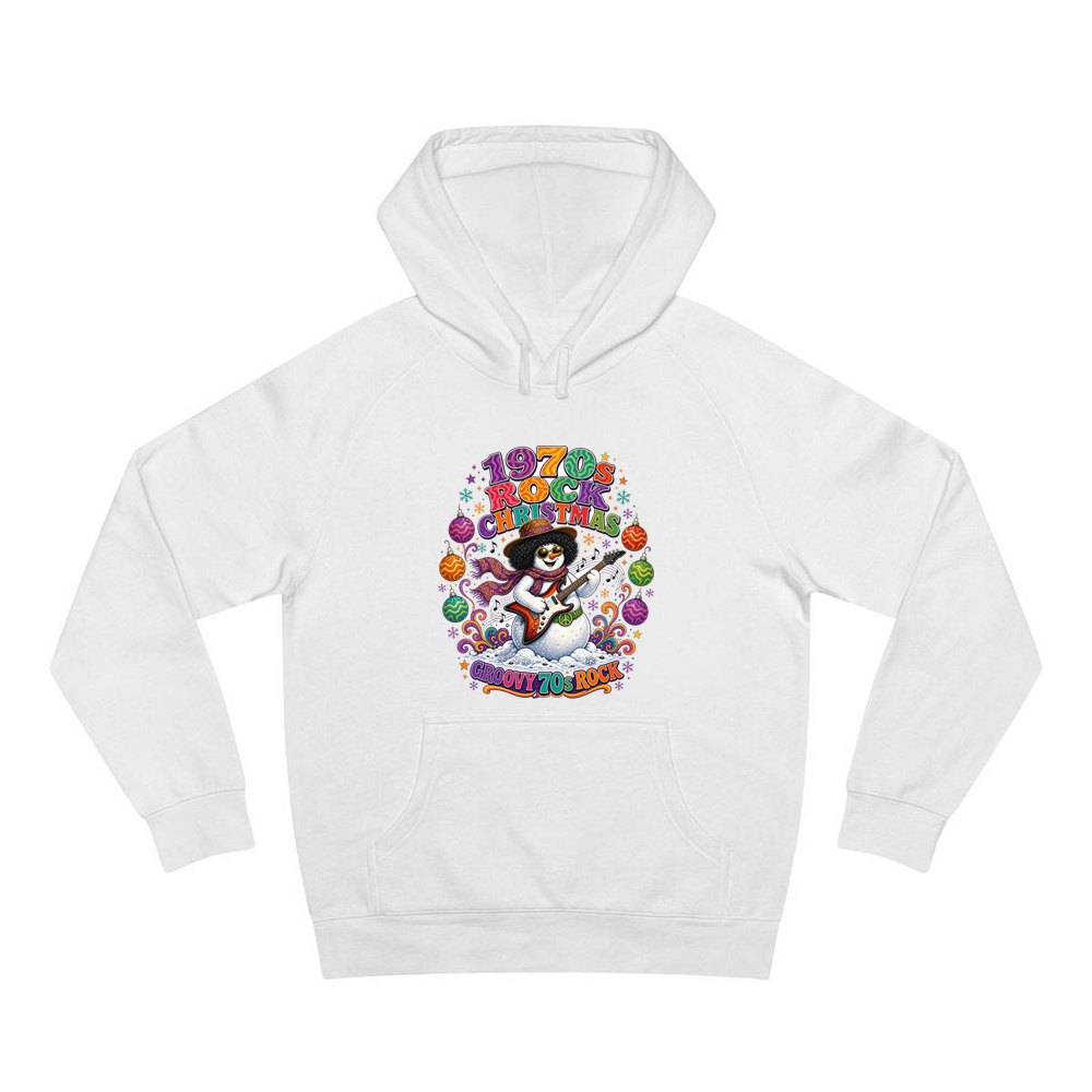 Groovy Seventies Guitar Snowman personalised Christmas hoodie in white