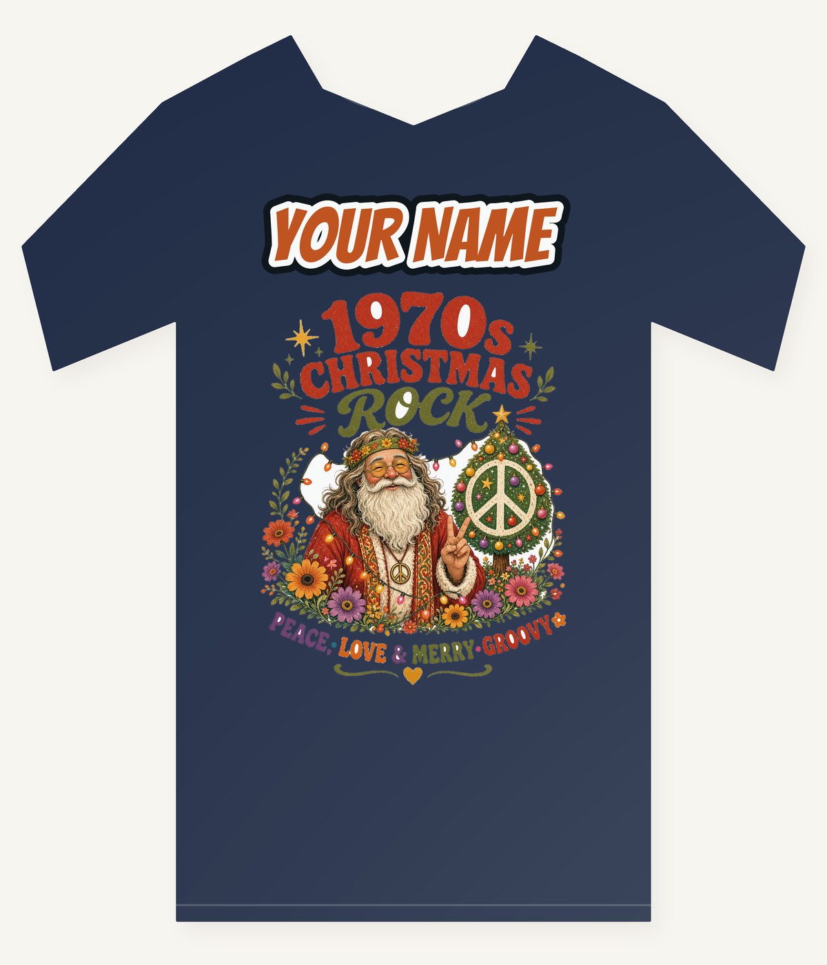 Groovy Seventies Hippie Santa Personalised Kids and Baby Christmas Tee
