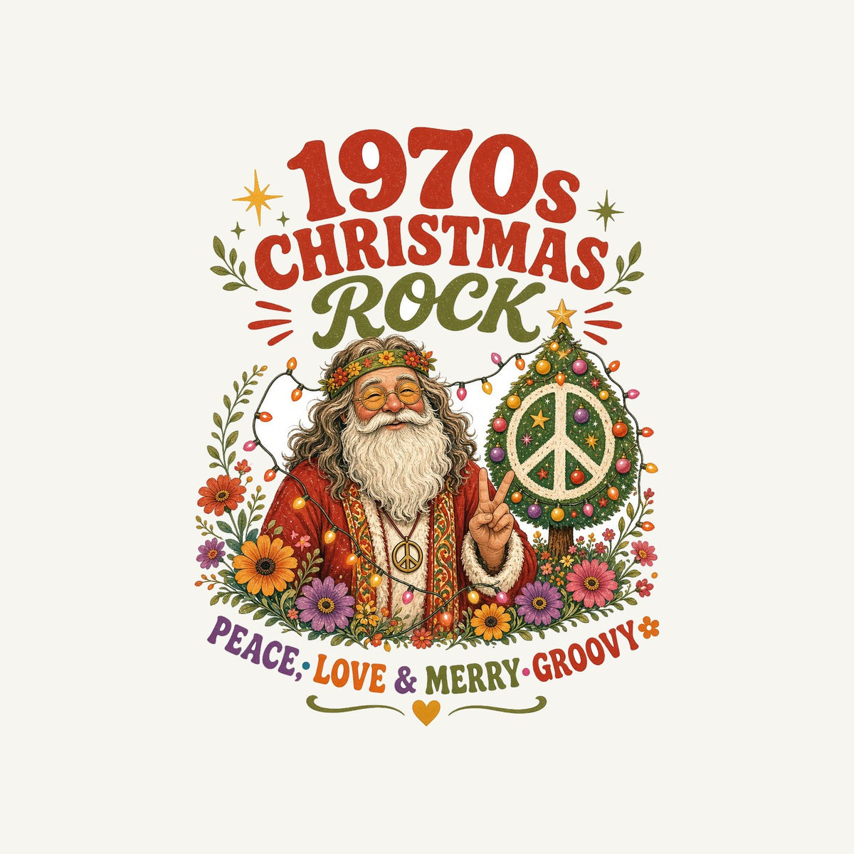 Groovy Seventies Hippie Santa Personalised Kids and Baby Christmas Tee