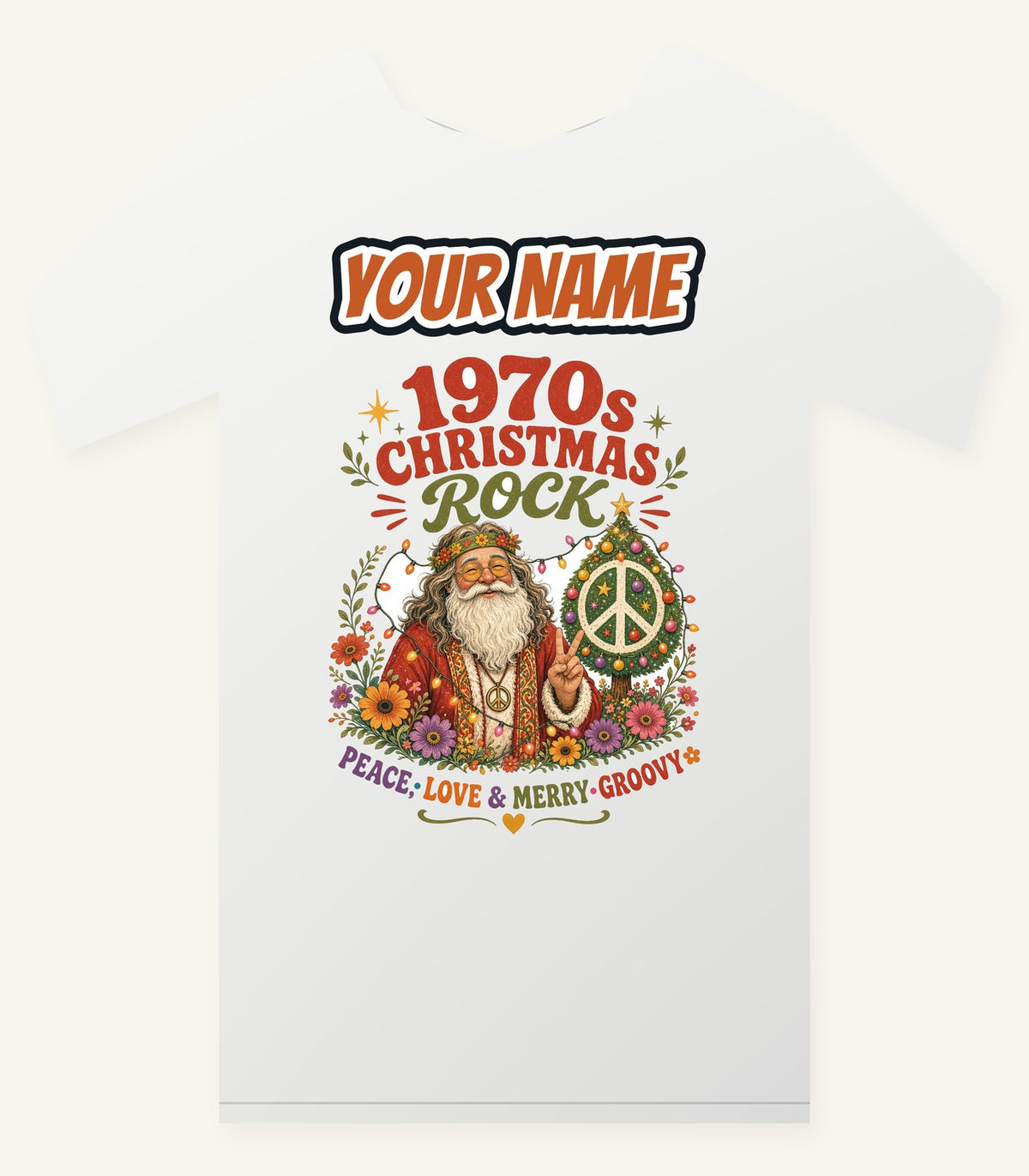 Groovy Seventies Hippie Santa Personalised Christmas T-Shirt and Hoodie