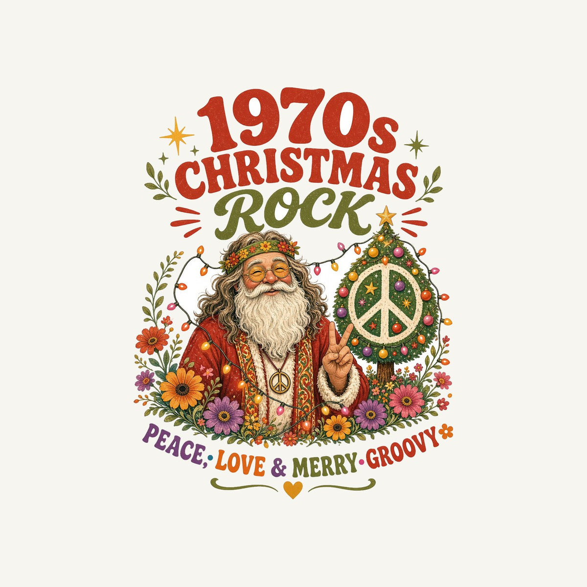 Groovy Seventies Hippie Santa Personalised Christmas T-Shirt and Hoodie