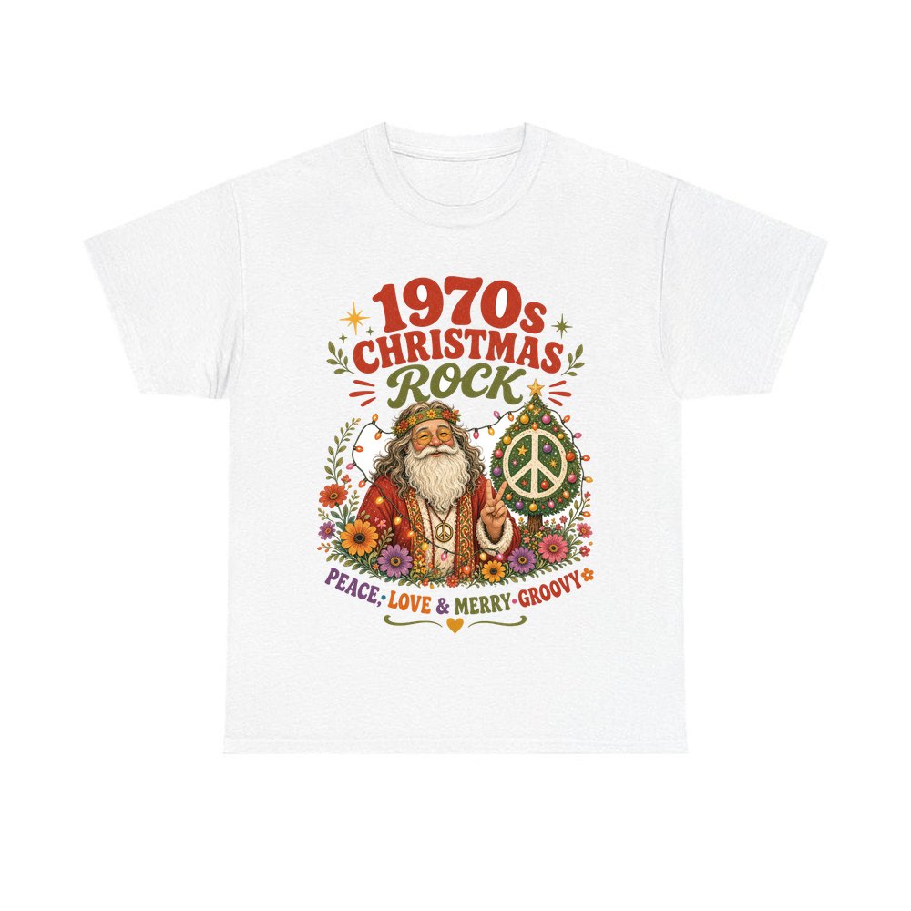 Groovy Seventies Hippie Santa personalised Christmas T-shirt in white