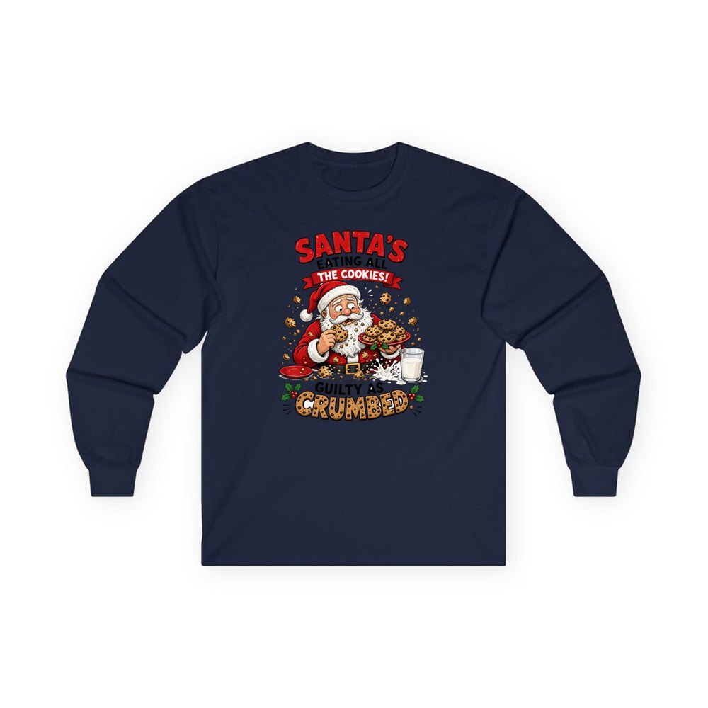 Guilty as Crumbed personalised long sleeve Christmas T-shirt in navy