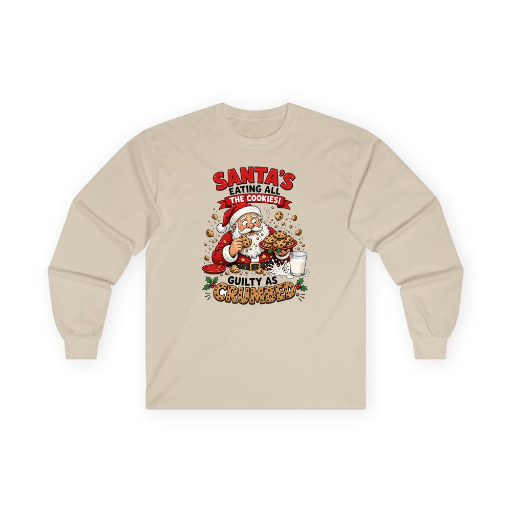 Guilty as Crumbed personalised long sleeve Christmas T-shirt in sand