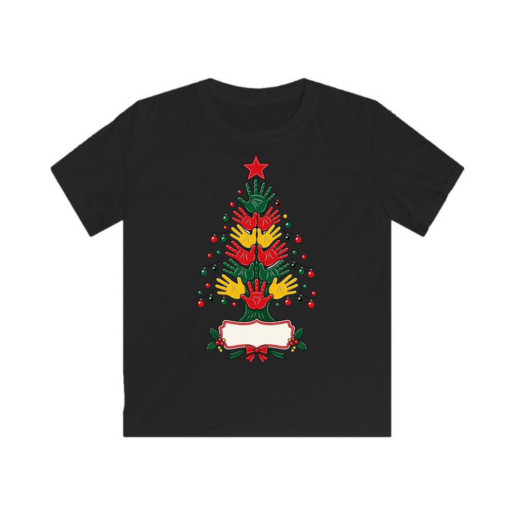 Handprint Christmas Tree personalised kids Christmas tee in black