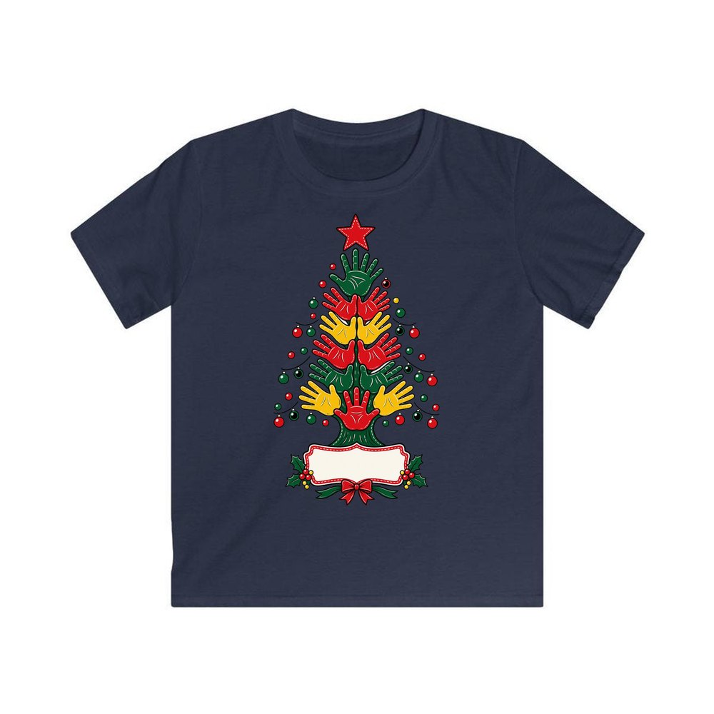 Handprint Christmas Tree personalised kids Christmas tee in navy