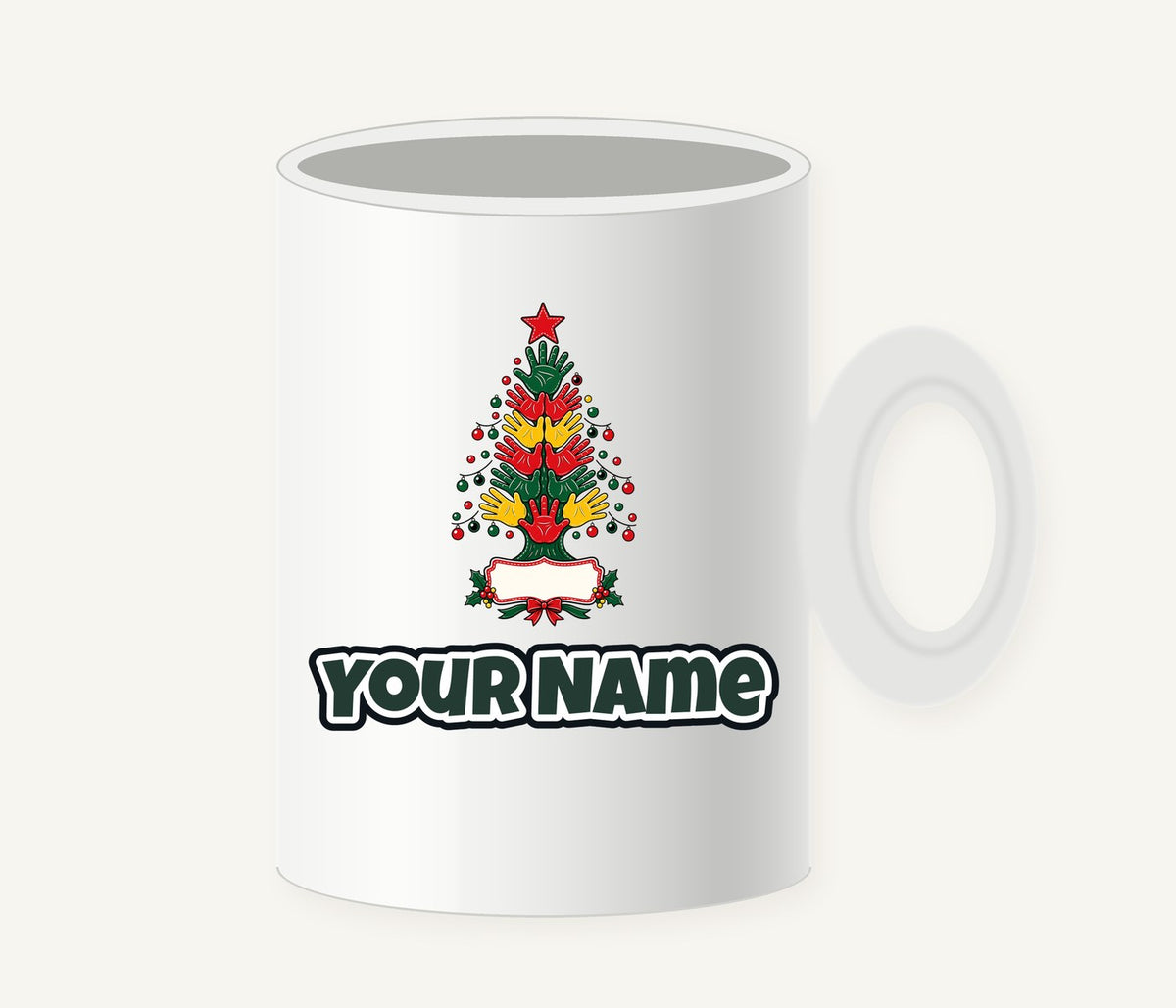 Handprint Christmas Tree Personalised Christmas Mug
