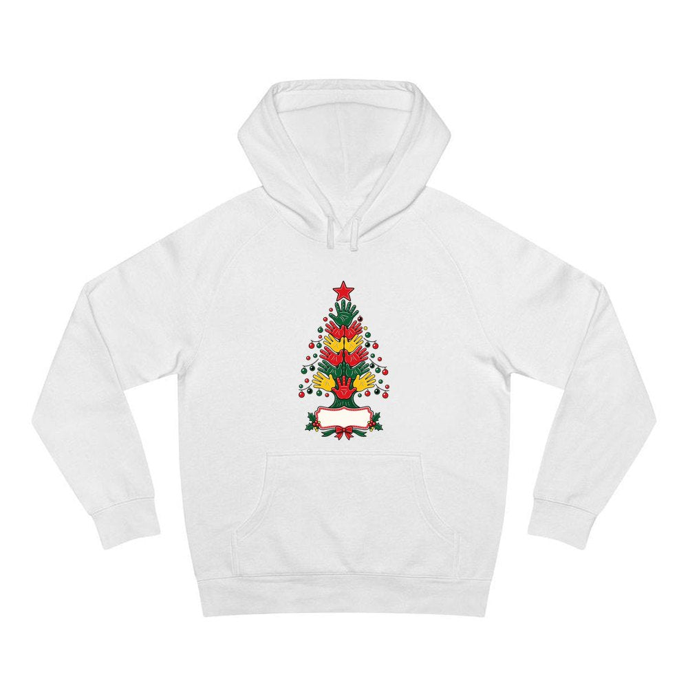 Handprint Christmas Tree personalised Christmas hoodie in white
