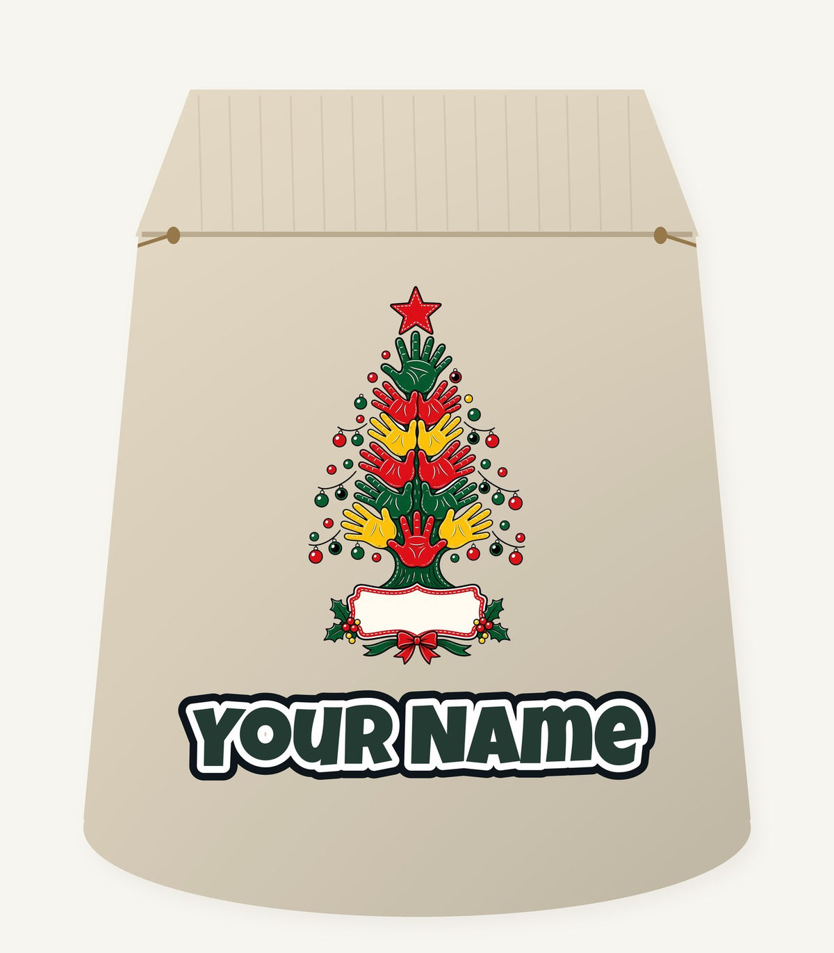 Handprint Christmas Tree Personalised Santa Sack