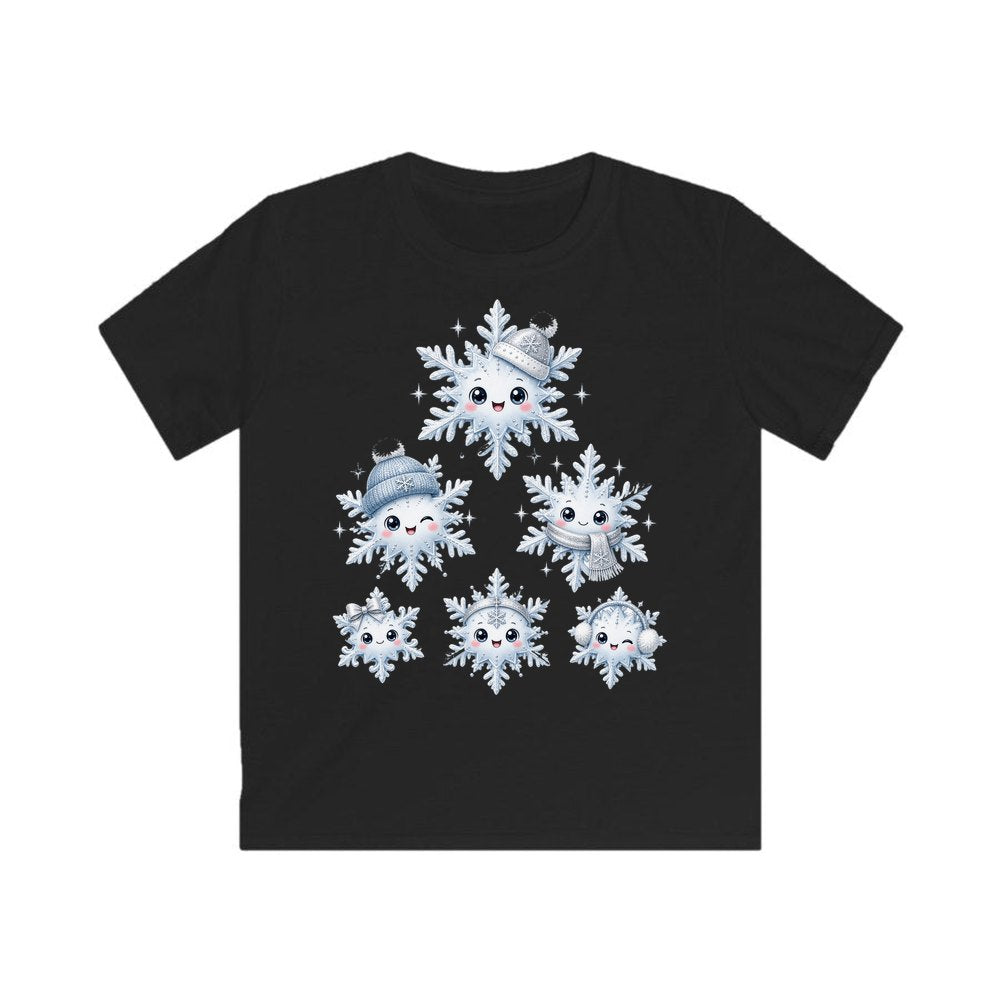 Happy Snowflake Friends personalised kids Christmas tee in black