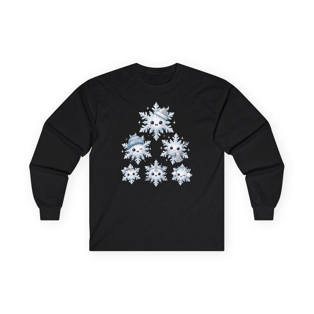 Happy Snowflake Friends personalised long sleeve Christmas T-shirt in black
