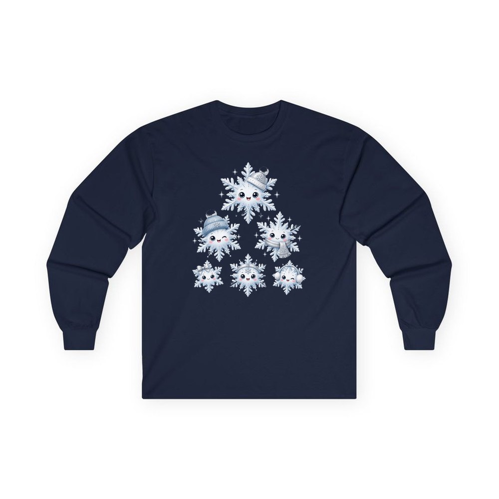 Happy Snowflake Friends personalised long sleeve Christmas T-shirt in navy