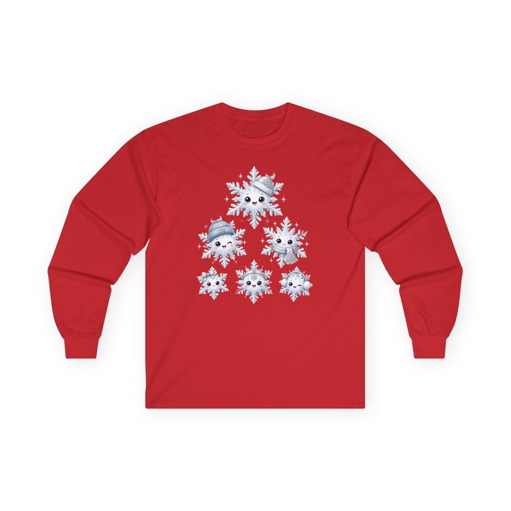 Happy Snowflake Friends personalised long sleeve Christmas T-shirt in red