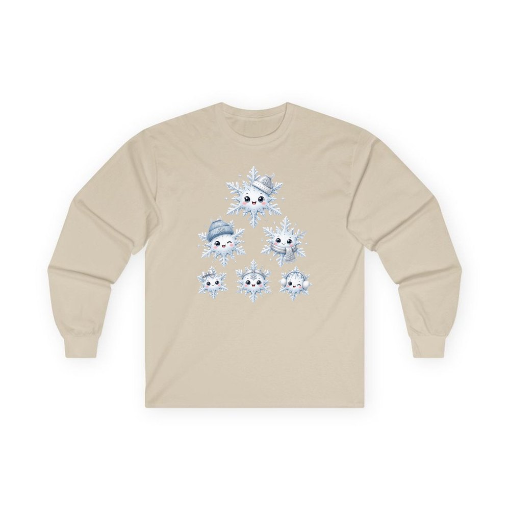 Happy Snowflake Friends personalised long sleeve Christmas T-shirt in sand