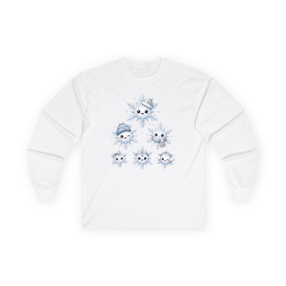 Happy Snowflake Friends personalised long sleeve Christmas T-shirt in white