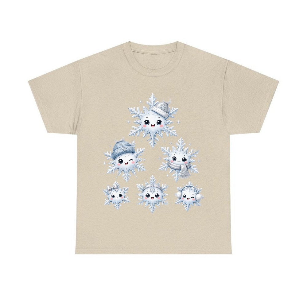 Happy Snowflake Friends personalised Christmas T-shirt in sand