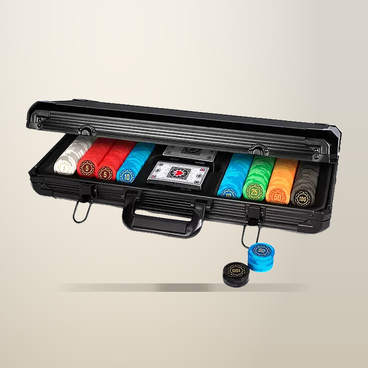 GENUX 400 Chip Poker Set with Case, 8 Players, on a plain cream background