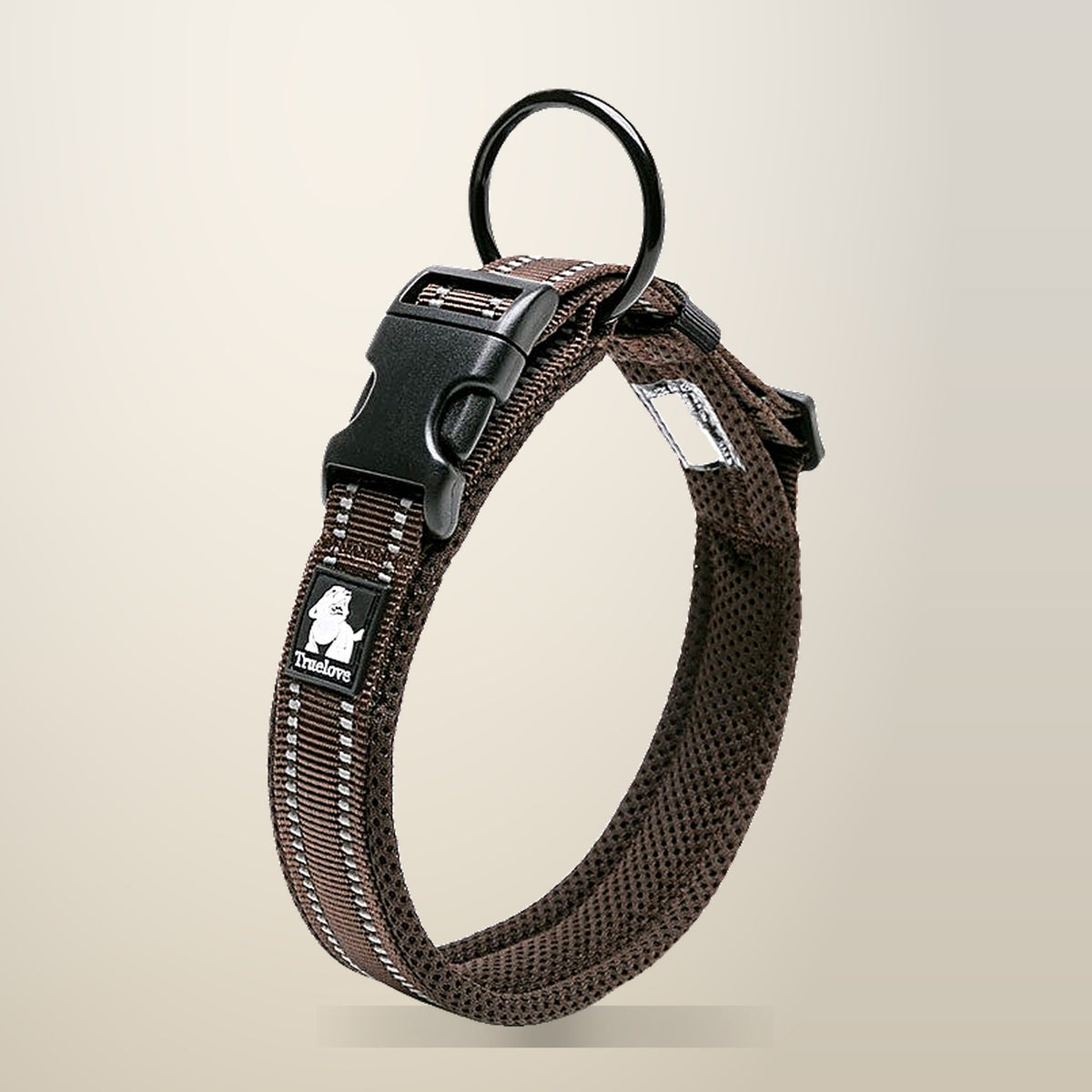 True Love Reflective Dog Collar, Blue, on a plain cream background