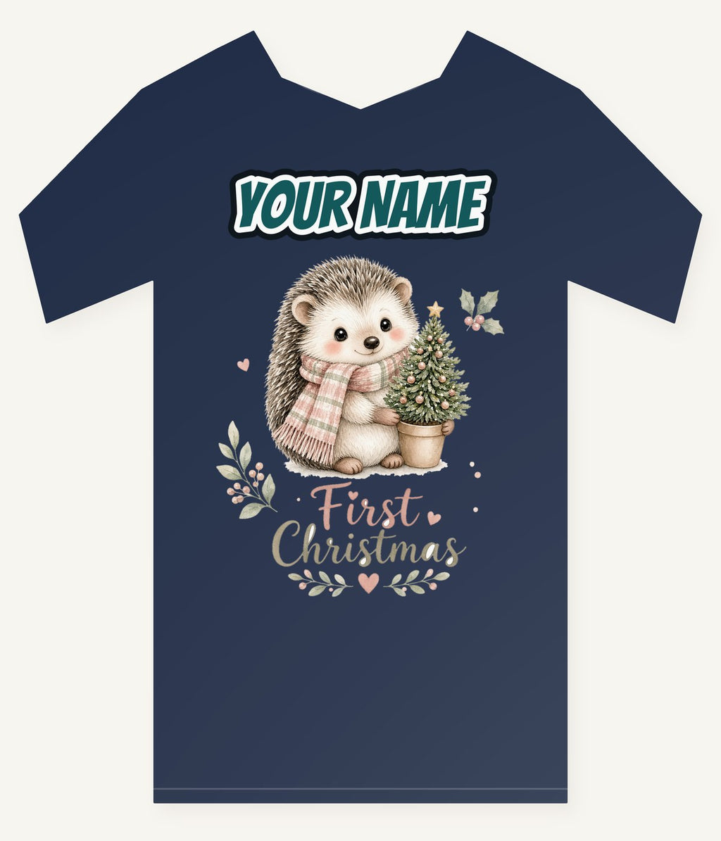 Hedgehog First Christmas Tree Personalised Kids and Baby Christmas Tee