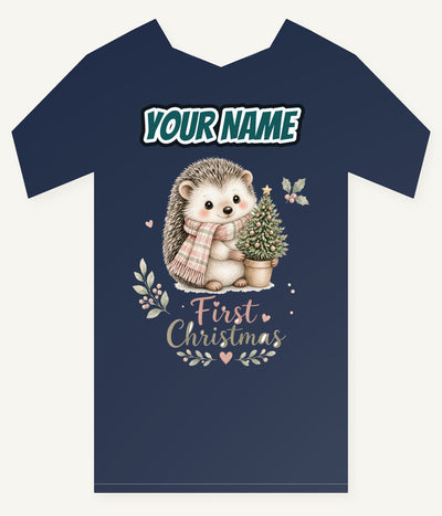 Hedgehog First Christmas Tree Personalised Kids Tee and Baby Bodysuit