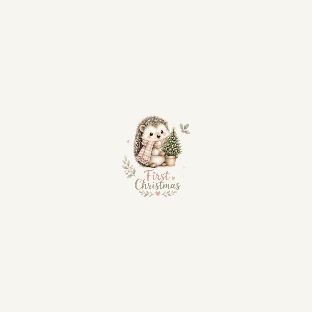 Hedgehog First Christmas Tree Personalised Beach Towel