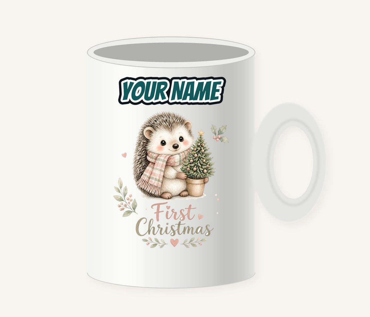 Hedgehog First Christmas Tree Personalised Christmas Mug