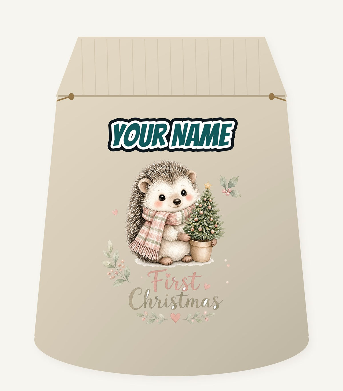Hedgehog First Christmas Tree Personalised Santa Sack