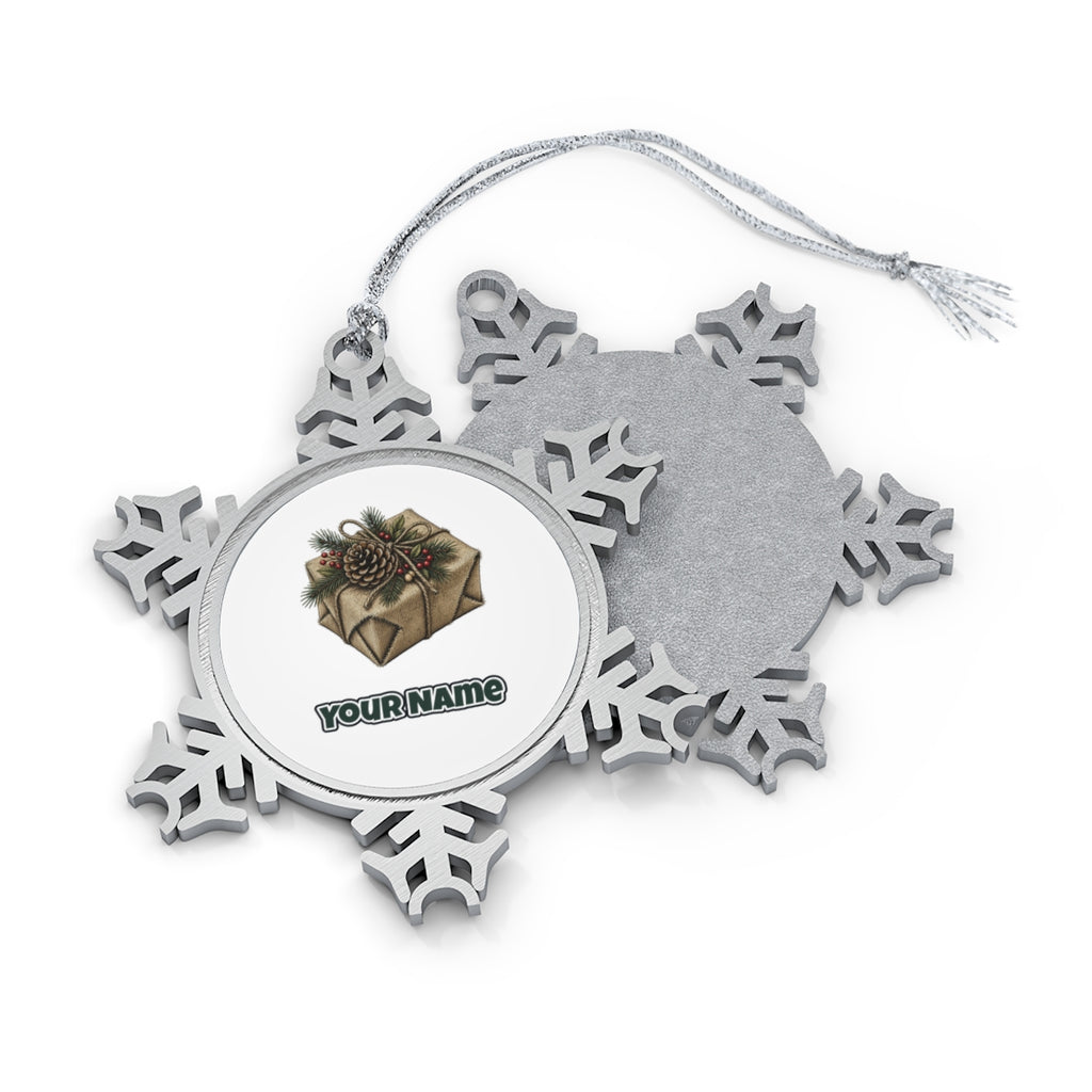 Hessian Wrapped Christmas Gift Personalised Pewter Christmas Ornament