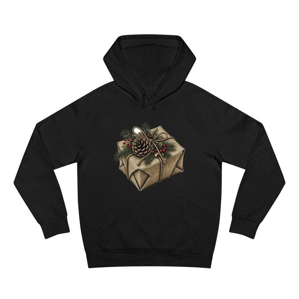 Hessian Wrapped Christmas Gift personalised Christmas hoodie in black