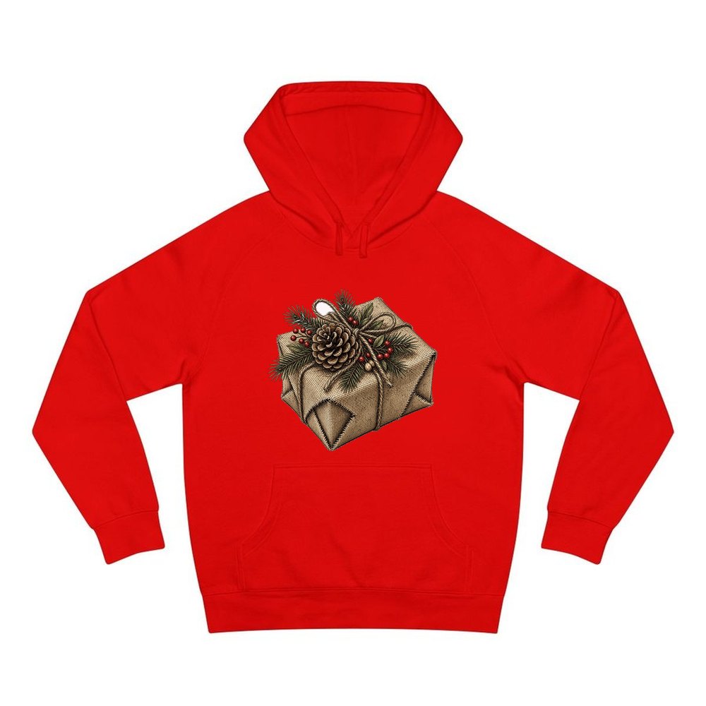 Hessian Wrapped Christmas Gift personalised Christmas hoodie in red