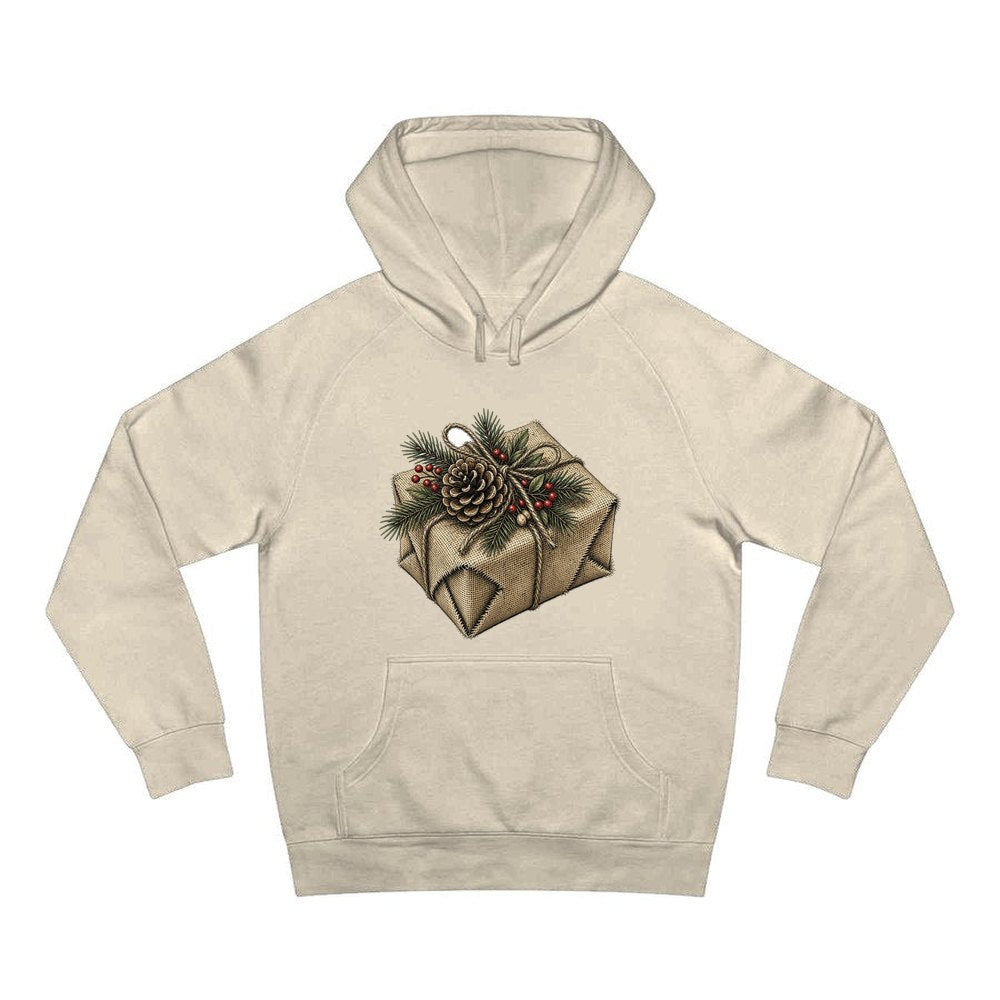 Hessian Wrapped Christmas Gift personalised Christmas hoodie in sand