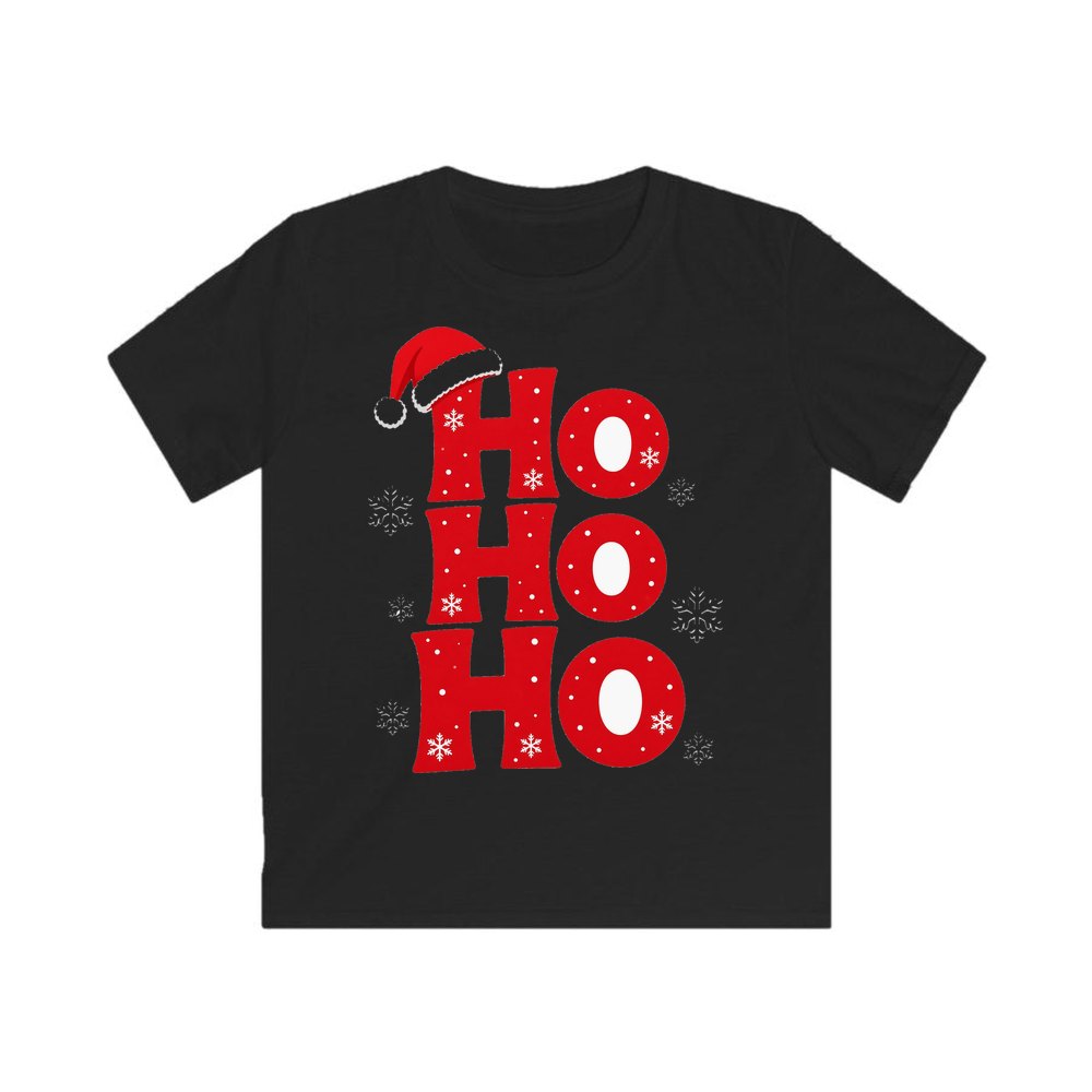 Ho Ho Ho Santa Hat personalised kids Christmas tee in black