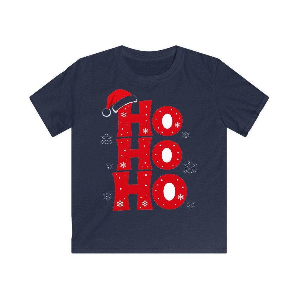 Ho Ho Ho Santa Hat personalised kids Christmas tee in navy