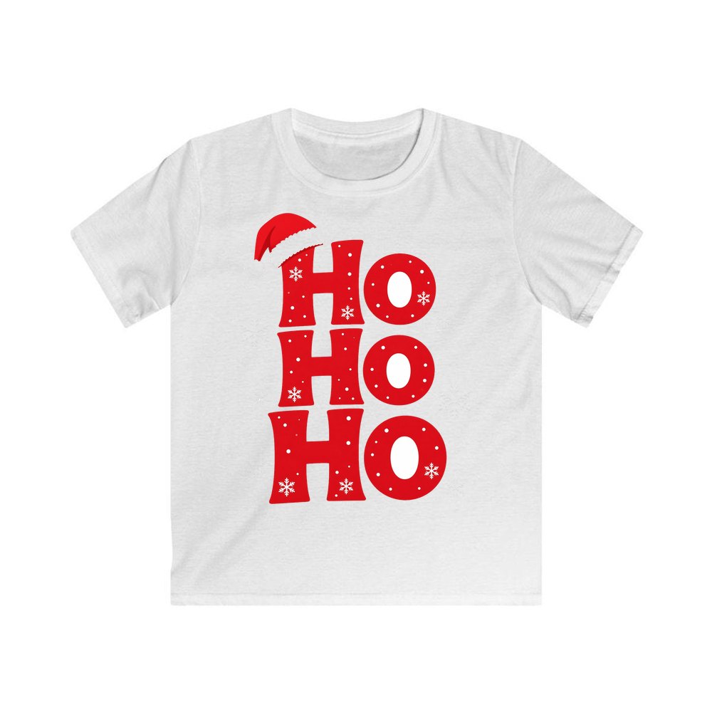 Ho Ho Ho Santa Hat personalised kids Christmas tee in white