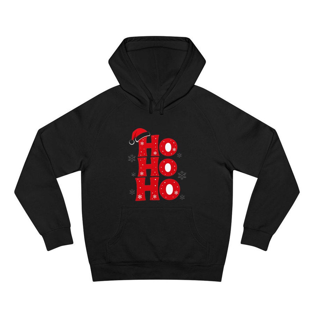 Ho Ho Ho Santa Hat personalised Christmas hoodie in black