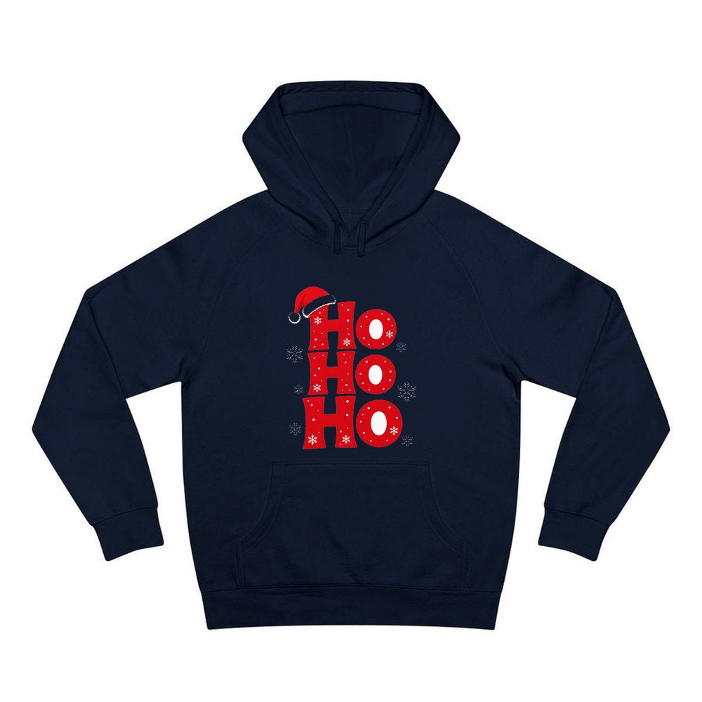 Ho Ho Ho Santa Hat personalised Christmas hoodie in navy