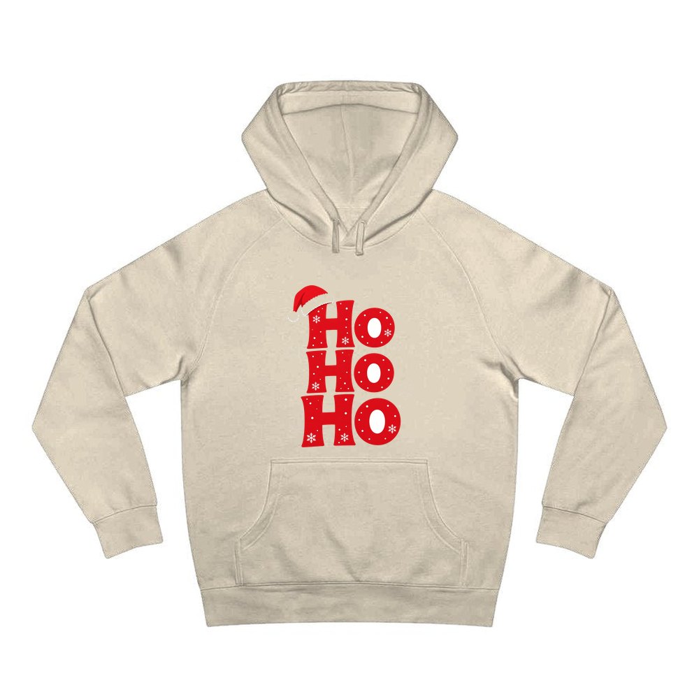 Ho Ho Ho Santa Hat personalised Christmas hoodie in sand