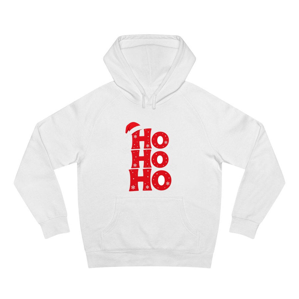 Ho Ho Ho Santa Hat personalised Christmas hoodie in white